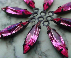 Vintage 15x4 Swarovski Crystal Rose Navettes In Oxidized Brass Settings