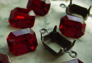 Old 10x8 Ruby Swarovski Crystal Rhinestones With Hand Oxidized Connector Settings